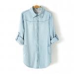 Light Blue Denim Shirt lapel long-sleeved blouse