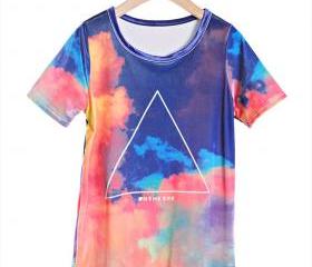 Gradient Sky Geometric Galaxy starry Digital Print Slim Tshirt