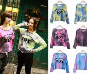 Chic Galaxy BOY letter Starry Printing Hollow bat long sleeve sweater