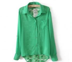 CHIFFON SHIRT WITH SEXY LACE 