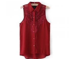 CHIFFON Sleeveless Shirts with SEXY LACE Lapel Shirt