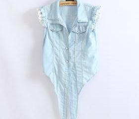 Light Blue Denim Sleeveless Shirts with SEXY LACE
