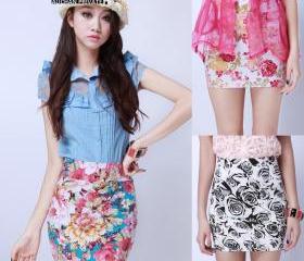 VINTAGE HIGH WAISTED FLOWER Wrap SKIRTS TIGHT SHORTS